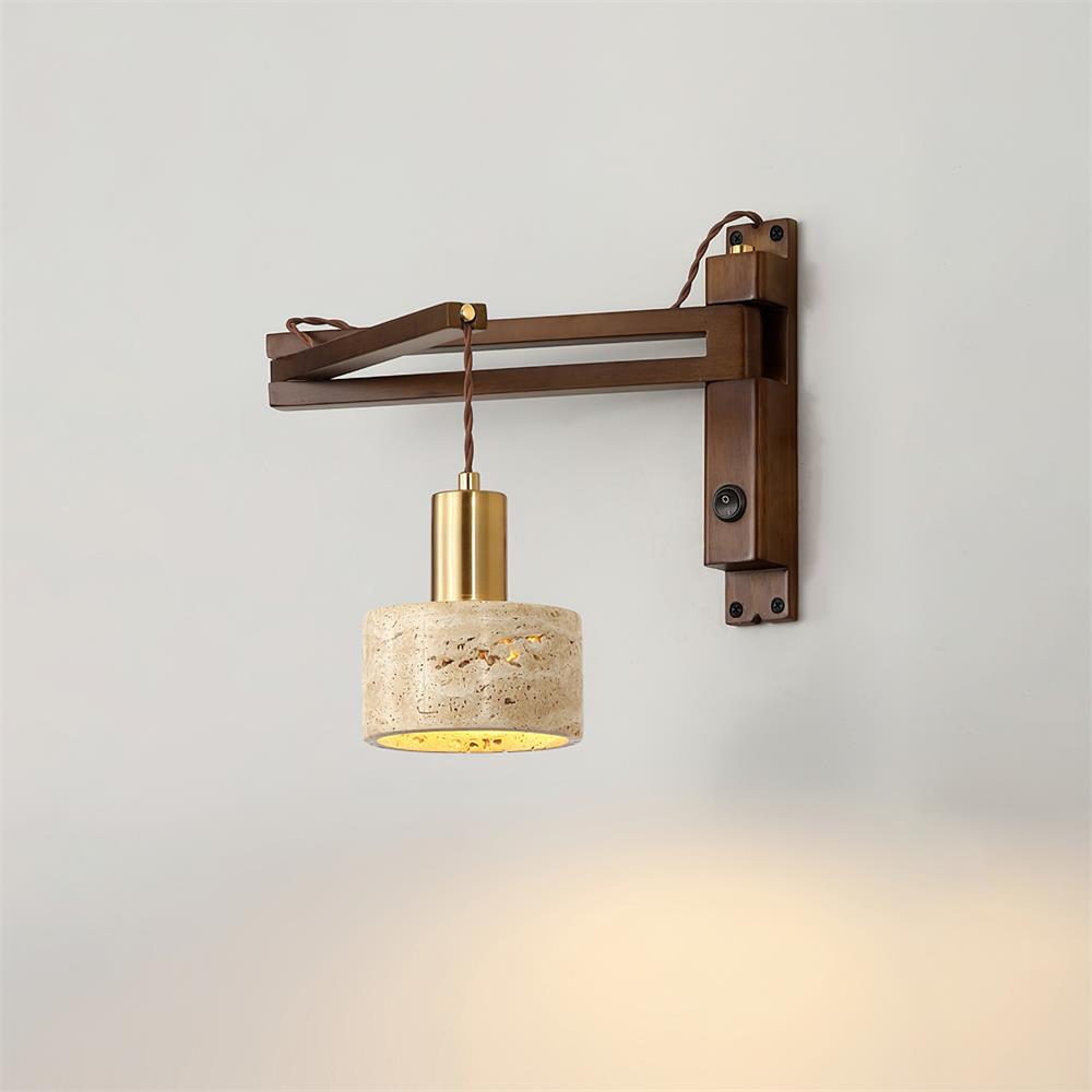Wall Lamp with Travertine Cylinder Shade for Minimalist Ambiance-Neutral Decor