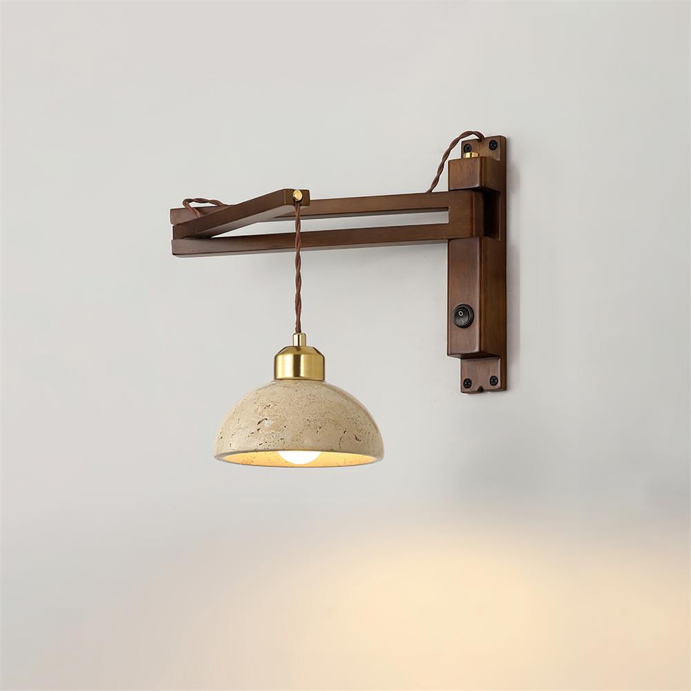 Wall Lamp with Travertine Cylinder Shade for Minimalist Ambiance-Neutral Decor