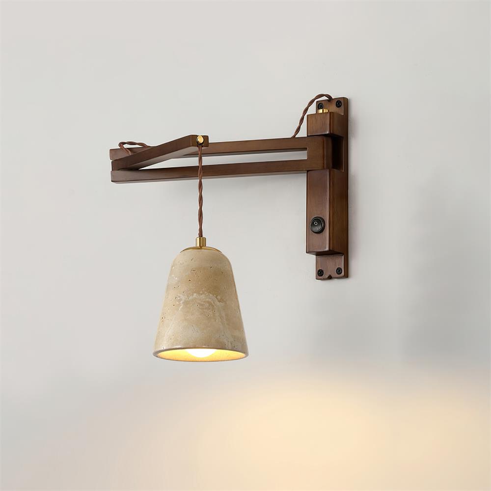 Wall Lamp with Travertine Cylinder Shade for Minimalist Ambiance-Neutral Decor