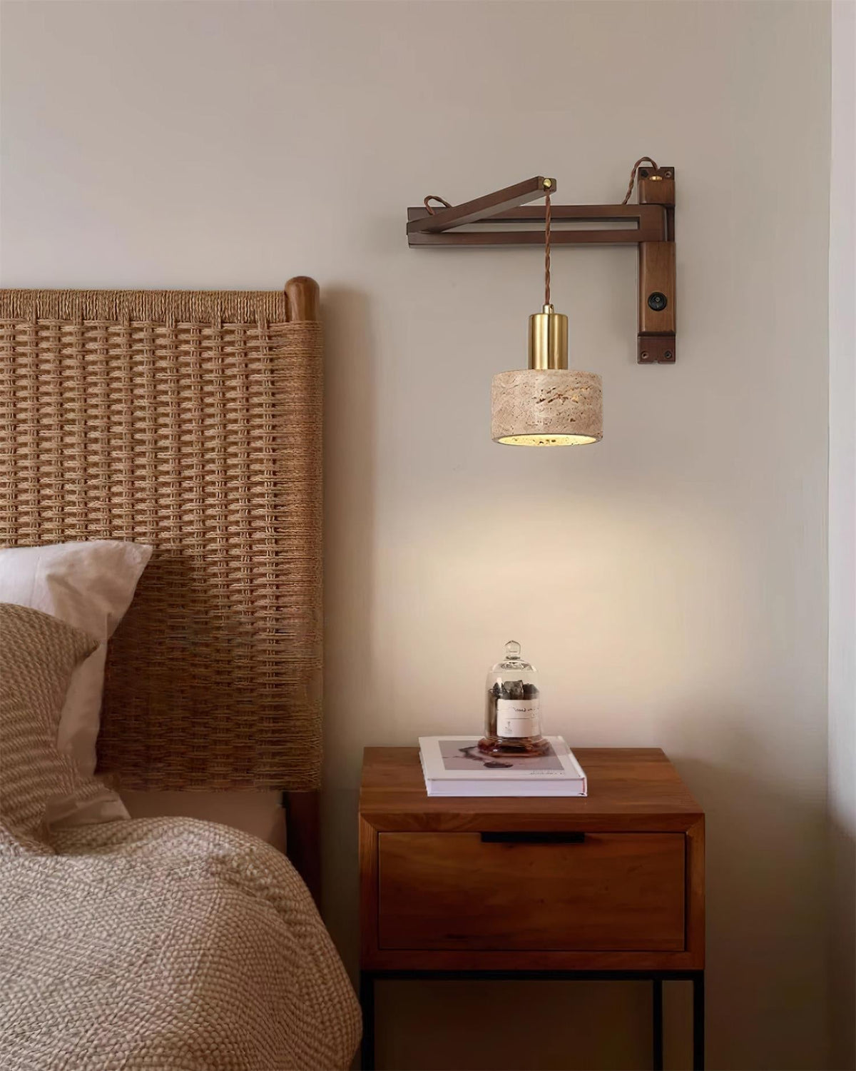 Wall Lamp with Travertine Cylinder Shade for Minimalist Ambiance-Neutral Decor