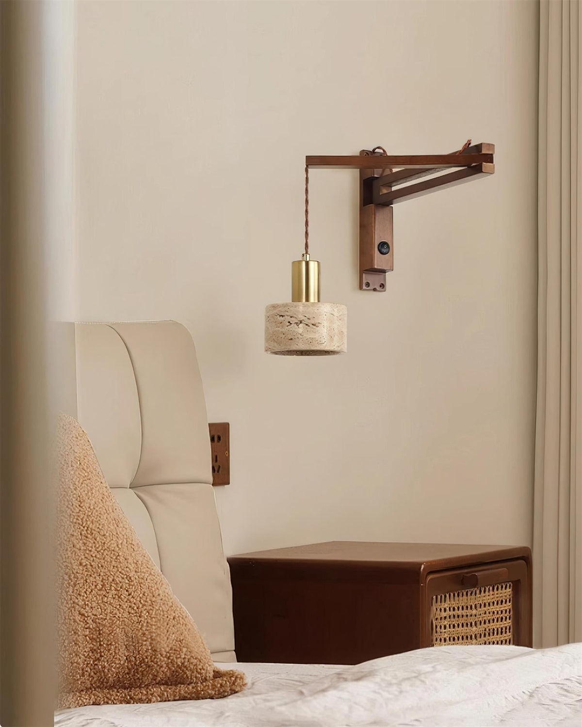 Wall Lamp with Travertine Cylinder Shade for Minimalist Ambiance-Neutral Decor