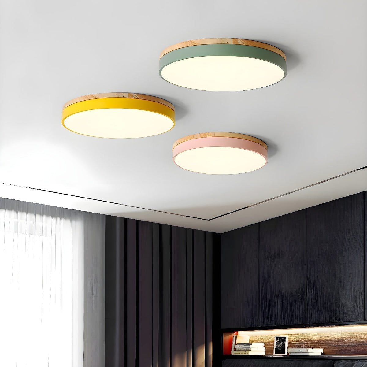 Kalelise Lampe Plafonnier Circulaire en Bois Moderne Minimaliste