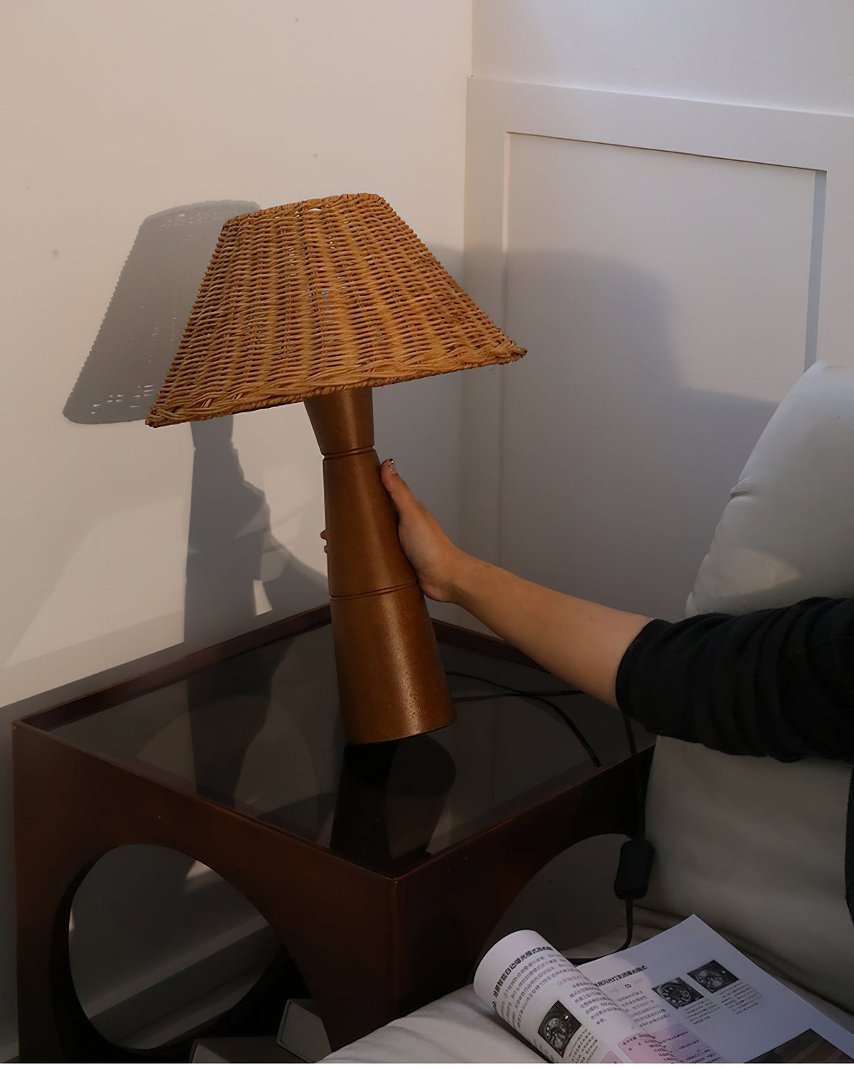 Angled view of the Zaya Table Lamp on a wooden surface.