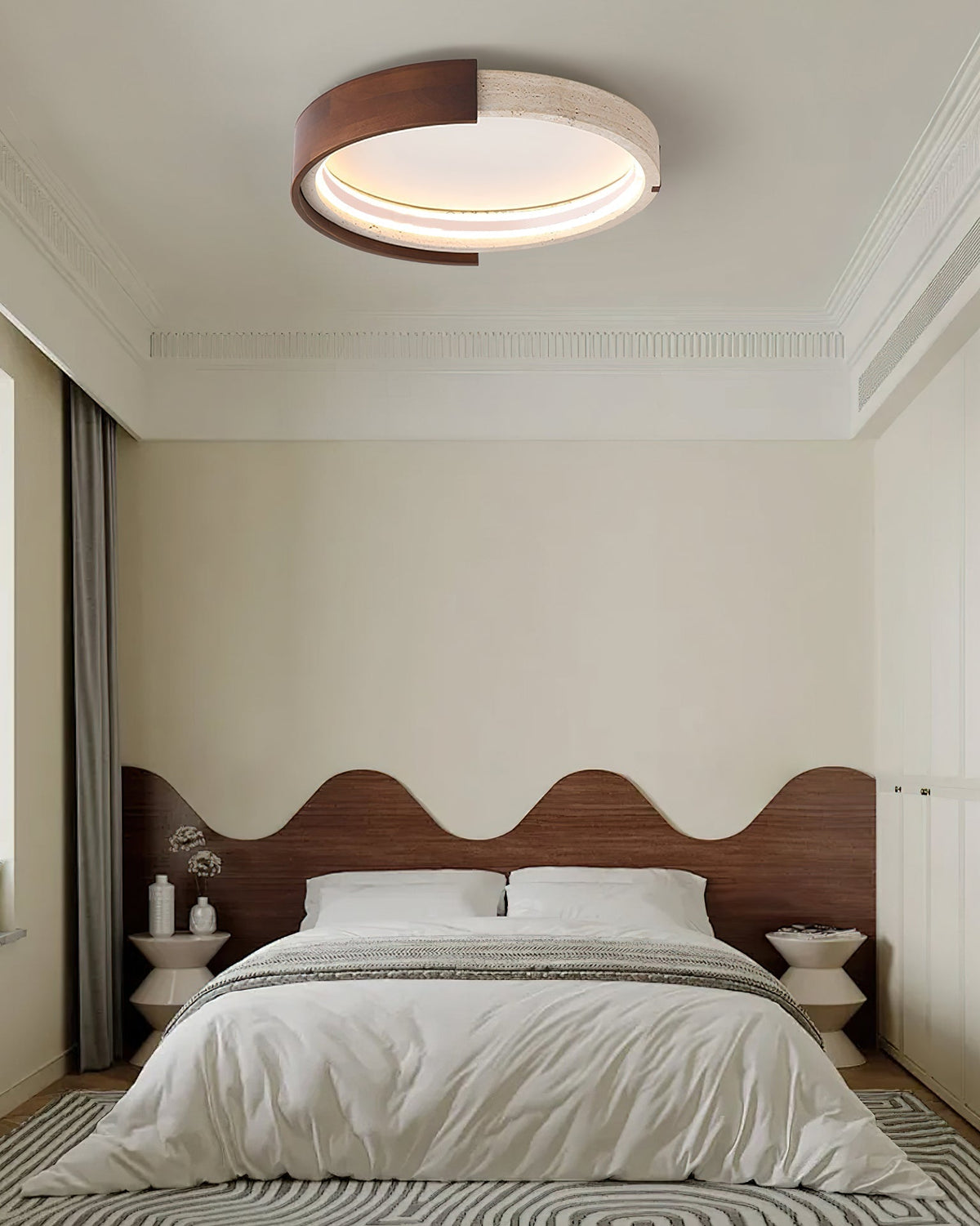 The Zenova Ceiling Light shown in a bedroom setting.
