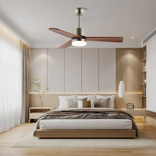Ventilateur de plafond lumineux Ventio minimaliste argenté et bois