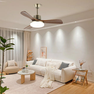 Ventilateur de plafond lumineux Ventio minimaliste argenté et bois