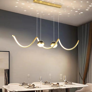Arisha Suspension Linéaire Nordique, Métal/Acrylique, Noir/Blanc/Doré, Salon