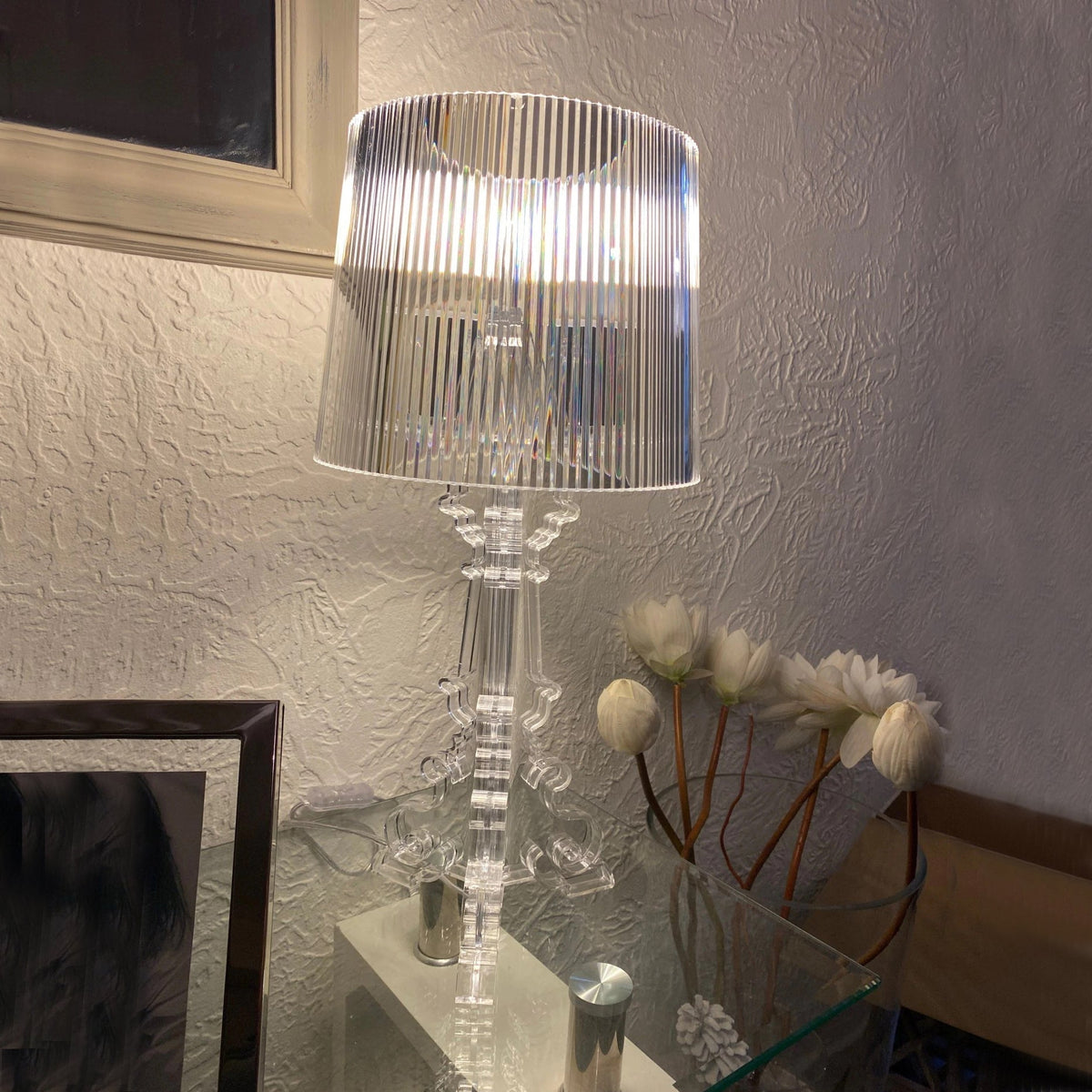 Kristy Lamp de Table Cylindre Moderne, Arcylique, Noir/Transparent, Salon