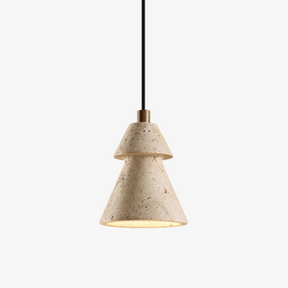 Tiered Travertine Cone Pendant Light-Neutral Decor