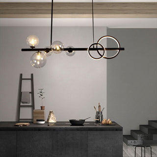 Valentina Suspension Anneau/Ronde Moderne, Métal/Verre, Noir/Doré, Salon