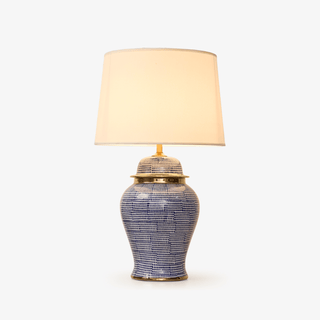 Indigo Dot Patterned Ceramic Table Lamp-Neutral Decor