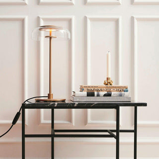 Rinelette Lampe de Table Verre Clair Ombrelle Bois Base