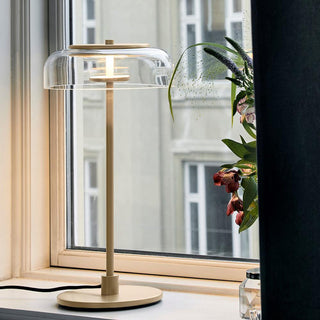 Rinelette Lampe de Table Verre Clair Ombrelle Bois Base