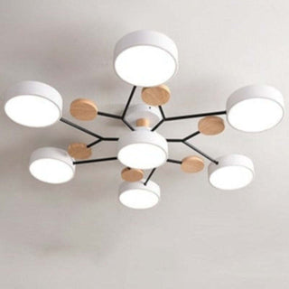 Arisha Plafonnier Rond Moderne, Métal/Bois, Blanc/Vert/Gris, Salon