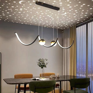 Arisha Suspension Linéaire Nordique, Métal/Acrylique, Noir/Blanc/Doré, Salon