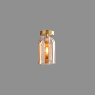 Arisha Plafonnier Cylindre Moderne, Cuivre/Verre, Cognac/Gris Fumé, Salon