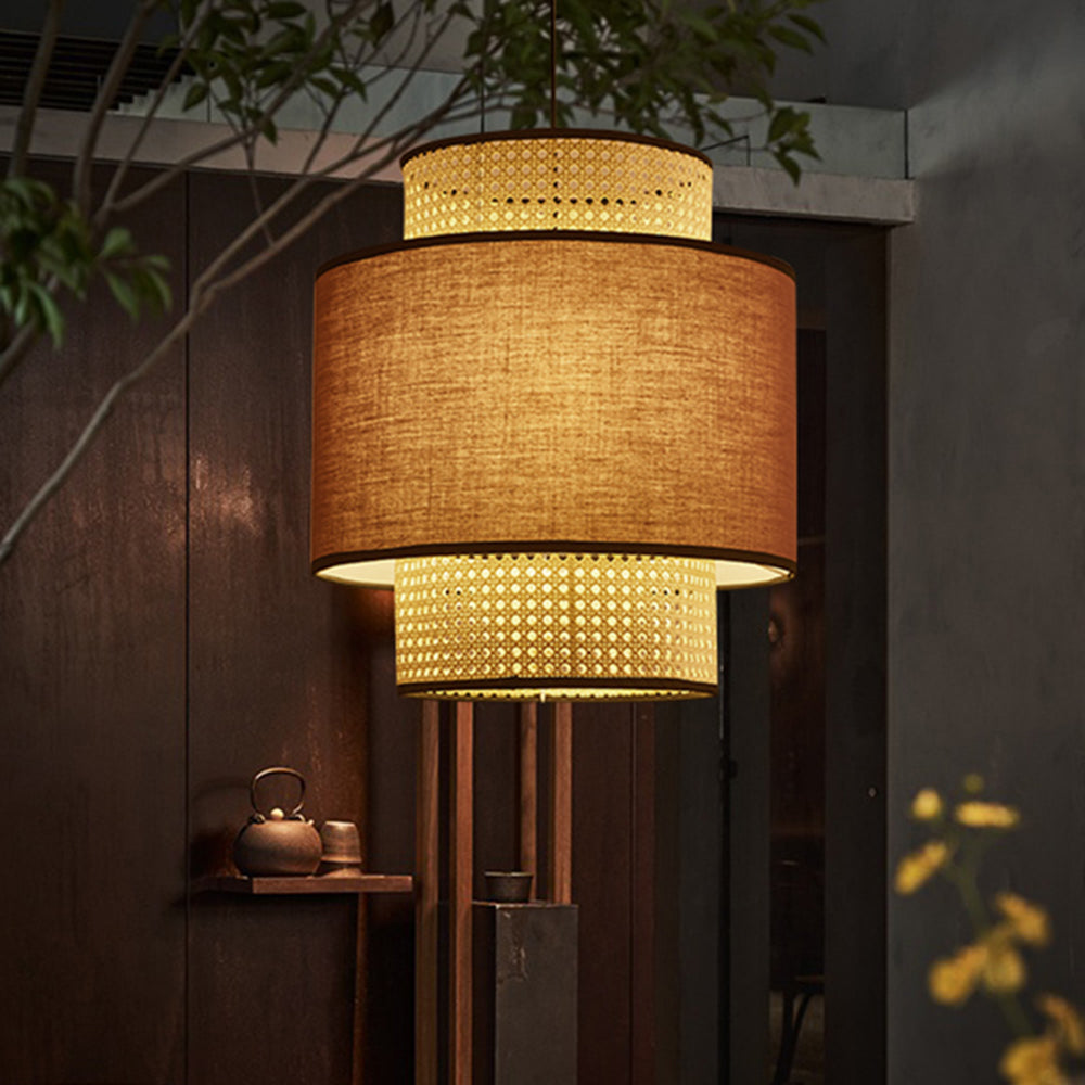Ritta Suspension Cylindre Retro, Tissu, Beige, Salon