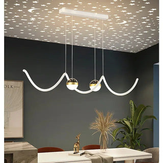 Arisha Suspension Linéaire Nordique, Métal/Acrylique, Noir/Blanc/Doré, Salon