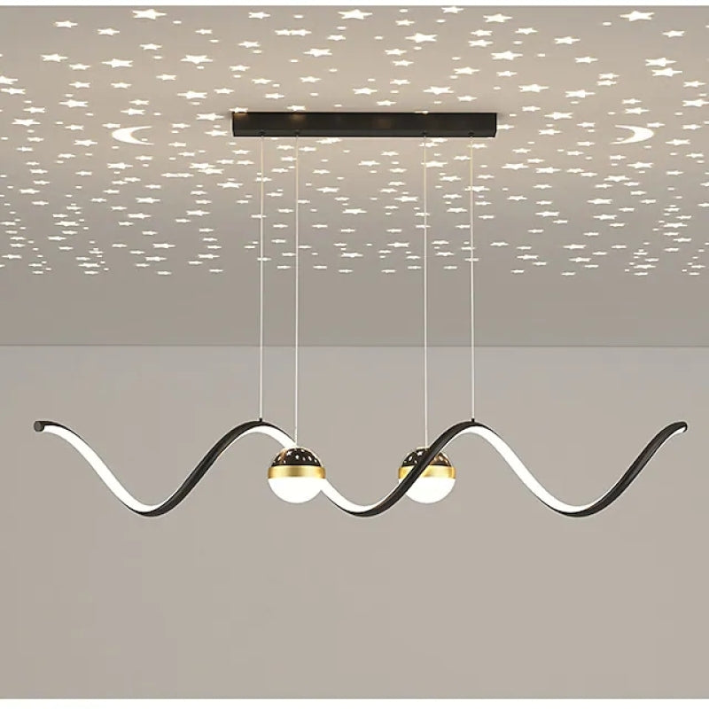 Arisha Suspension Linéaire Nordique, Métal/Acrylique, Noir/Blanc/Doré, Salon