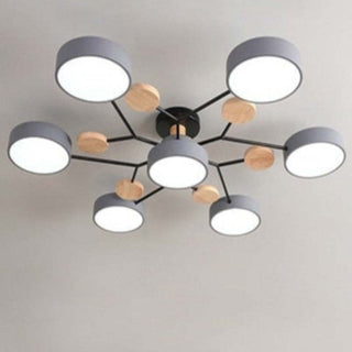 Arisha Plafonnier Rond Moderne, Métal/Bois, Blanc/Vert/Gris, Salon