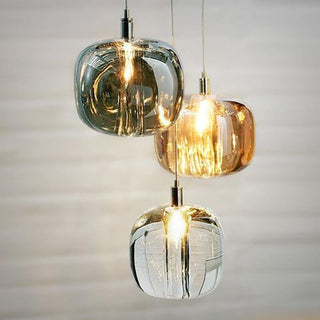 Livenel Suspension Ronde Moderne. Métal/Verre. Ambre/Claire/Gris Fumé. Salon-Luire