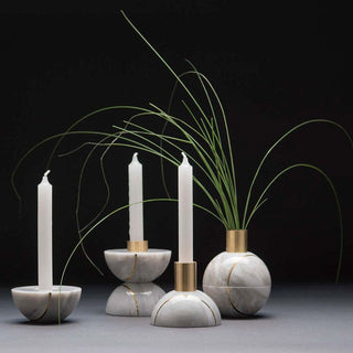 Axis Sphere Marble Candle Holder-Neutral Decor
