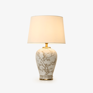 Avian Floral Ceramic Table Lamp-Neutral Decor