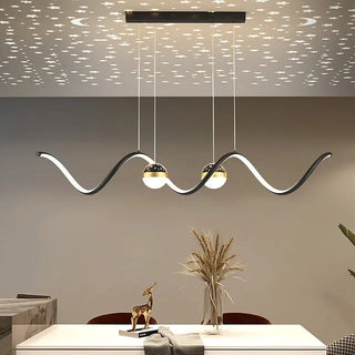 Arisha Suspension Linéaire Nordique, Métal/Acrylique, Noir/Blanc/Doré, Salon