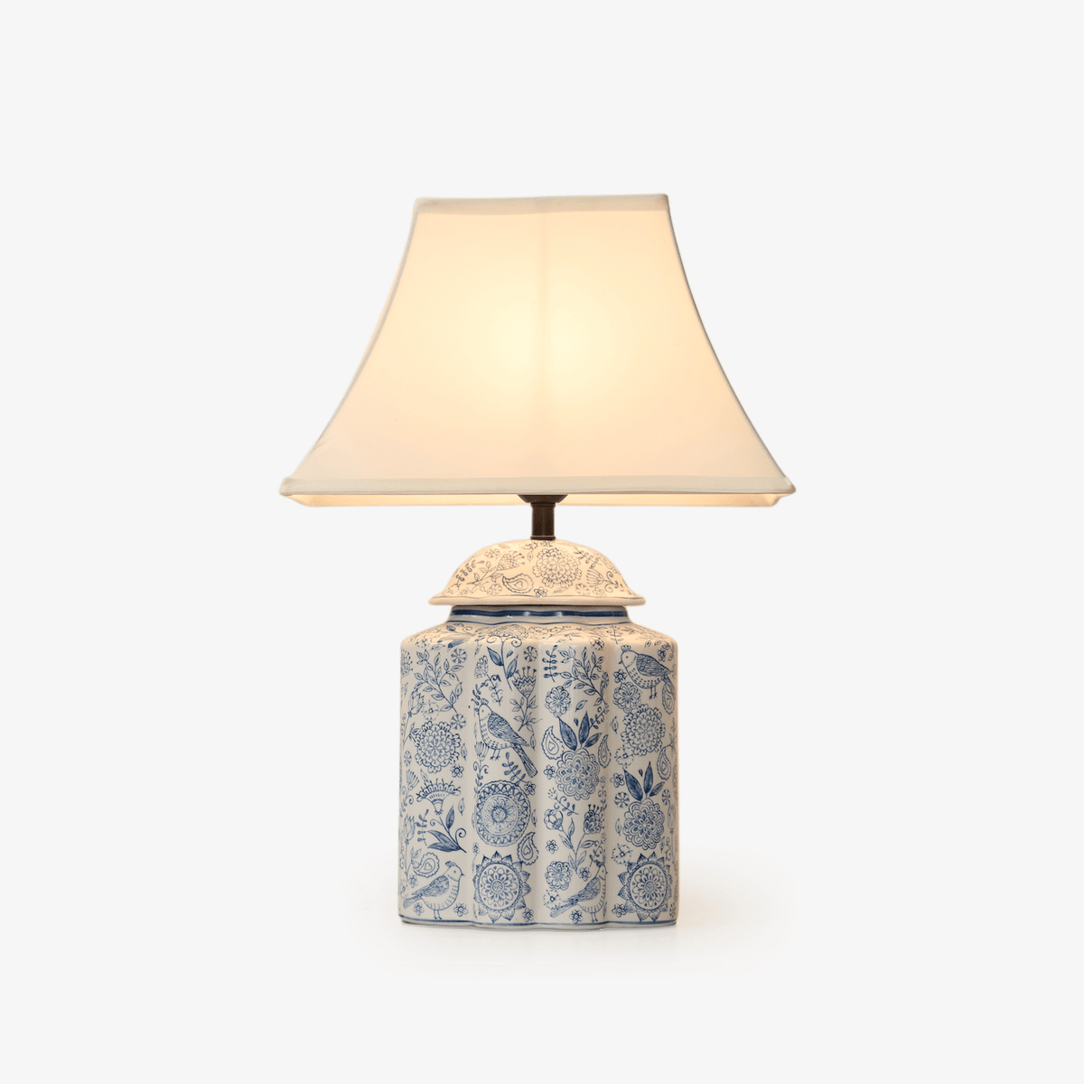 Floral Bird Jar Table Lamp-Neutral Decor