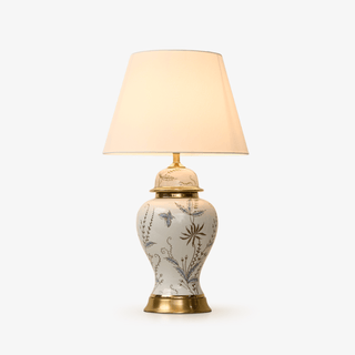 Gilt Accented Ceramic Table Lamp-Neutral Decor