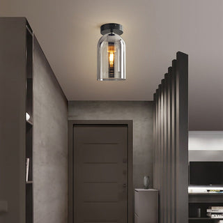 Arisha Plafonnier Cylindre Moderne, Cuivre/Verre, Cognac/Gris Fumé, Salon