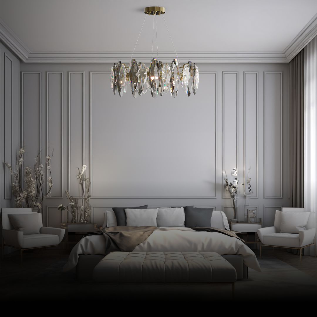 Kristy Design LED Lustre Verre/Métal Cristaux Dorés Salon/Chambre à Coucher