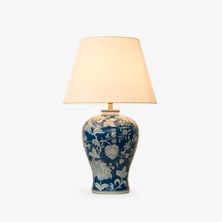 Indigo Floral Vine Ceramic Table Lamp-Neutral Decor