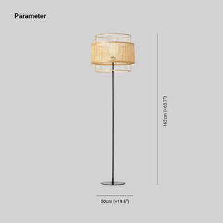 Ritta Lampadaire Anneau Simple, Métal/Rotin, Bois, Salon/Salle à Manger