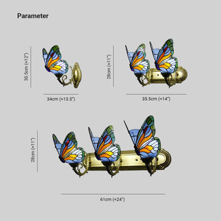 Arisha Applique Murale Papillon Tiffany, Métal/Verre, Bleu/Rouge/Multi-Couleurs/Bleu Clair