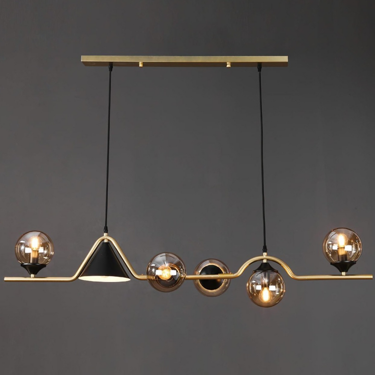 Ray Moderne LED Suspension Noir/Or Verre Salon/Chambre à Coucher