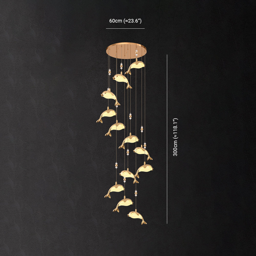Arisha Design LED Luminaires Suspensions Dauphin Moderne Métal/Acrylique Doré Salon