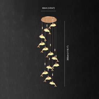 Arisha Design LED Luminaires Suspensions Dauphin Moderne Métal/Acrylique Doré Salon