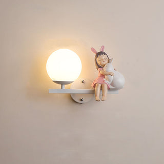 Aria Applique Murale Boule Moderne, Métal/Verre, Rose/Blanc, Chambre d'enfants