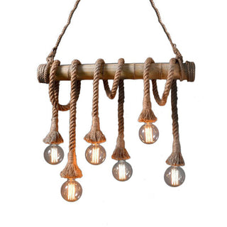 Silva Luminaires Suspensions Vintage LED Bambou/Métal Marron Salon/Chambre à Coucher