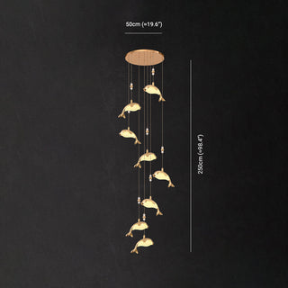 Arisha Design LED Luminaires Suspensions Dauphin Moderne Métal/Acrylique Doré Salon