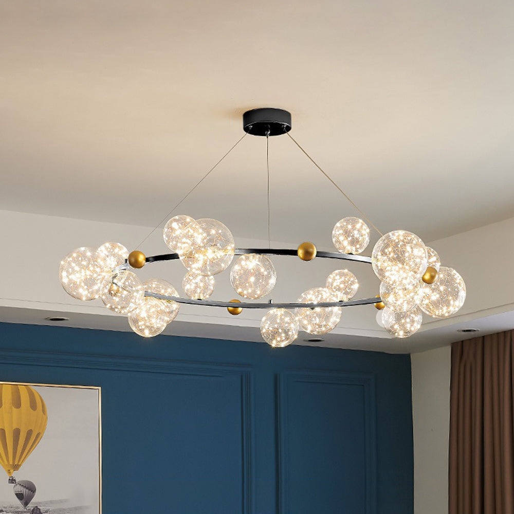 Valentina Suspension Boule Moderne, Métal/Verre, Doré/Noir, Salon