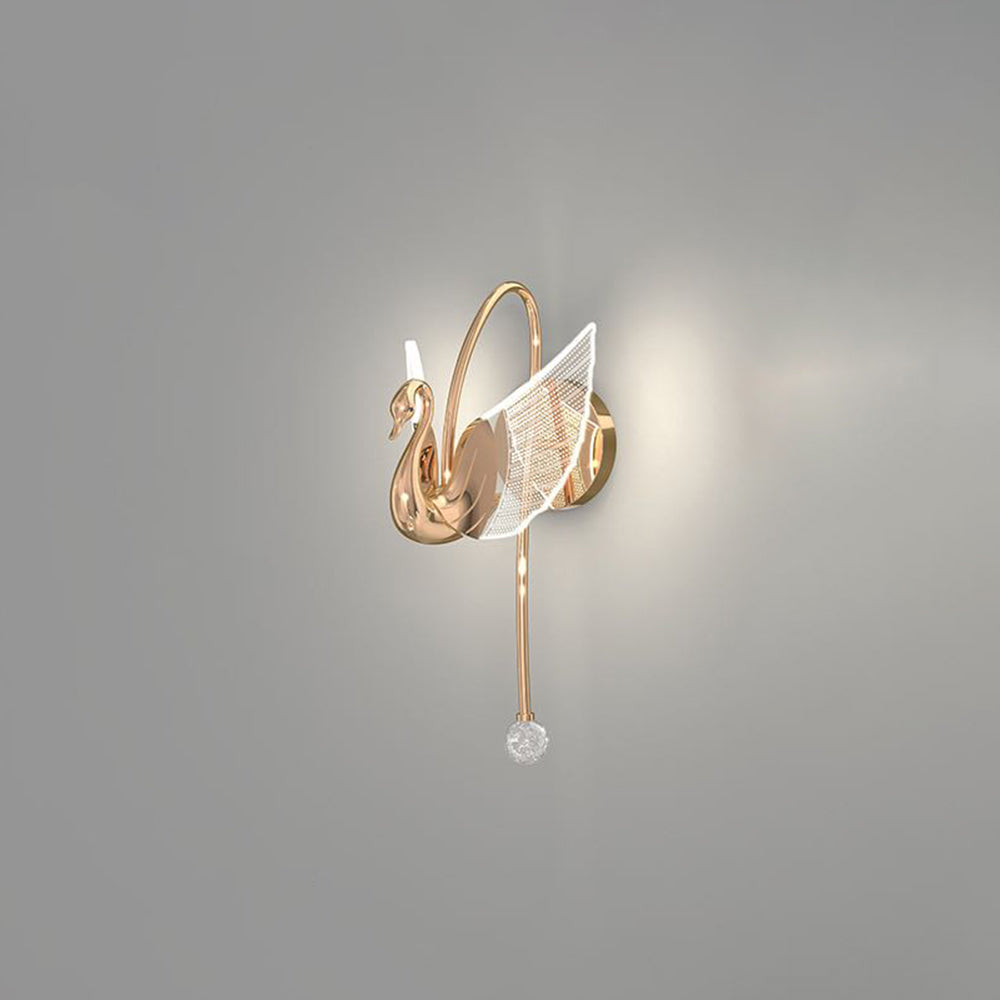 Arisha Applique Murale LED Design Cygne Art Deco Métal/Acrylique Or/Doré Rose Salon/Bureau