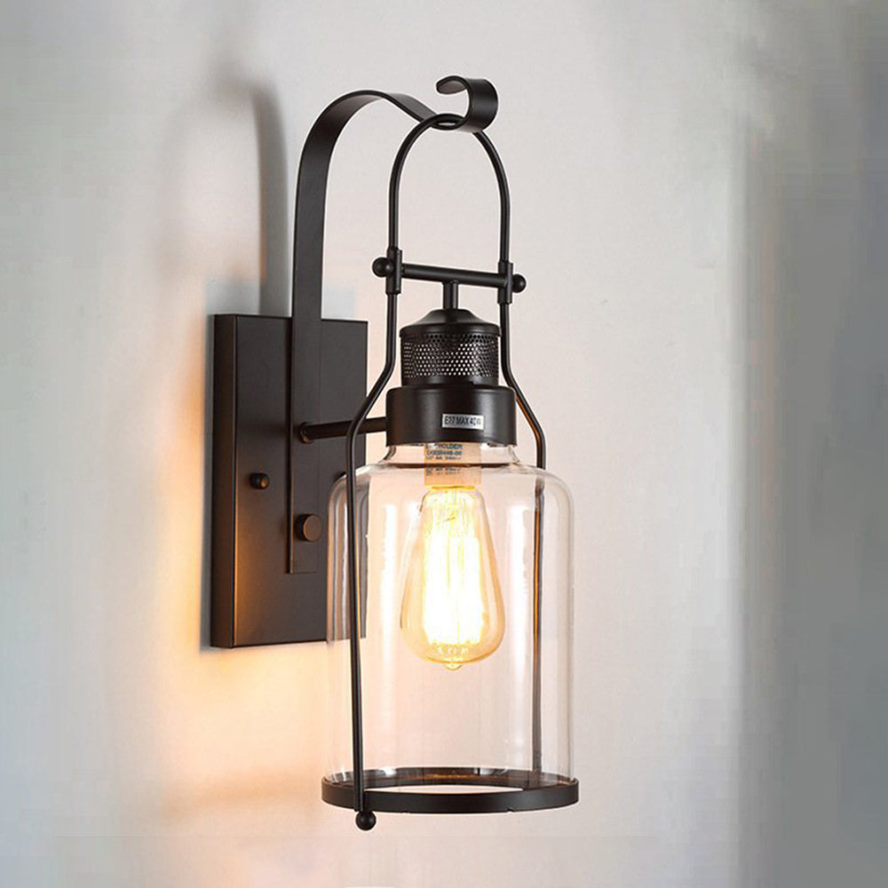 Silva Applique Murale LED Lanterne Vintage Métal/Verre Noir/Rouille Chambre/Salle à Manger