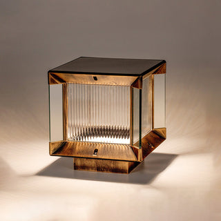 Ray Lampe de Poteau Rectangulaire Moderne, Métal/Verre, Noir/Or, Balcon