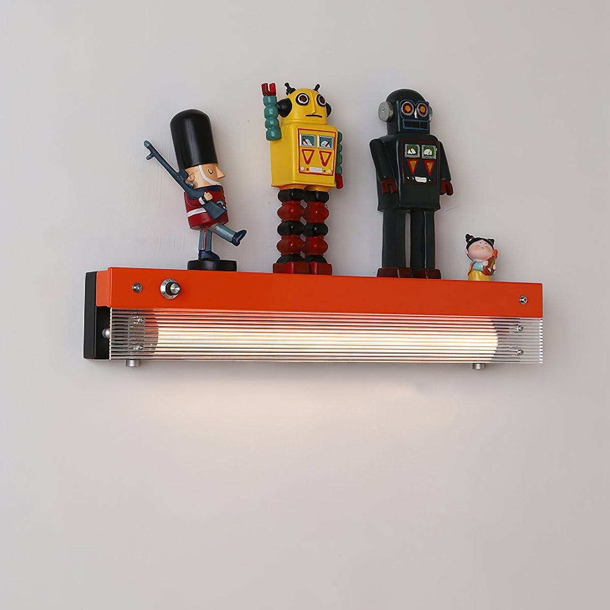 The Totem Wall Lamp illuminating a dark hallway.