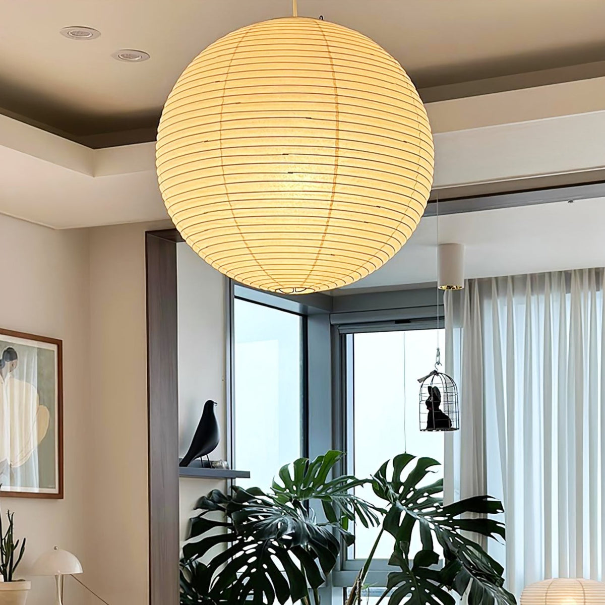 Perrona Suspension Bambou Papier Washi Ronde