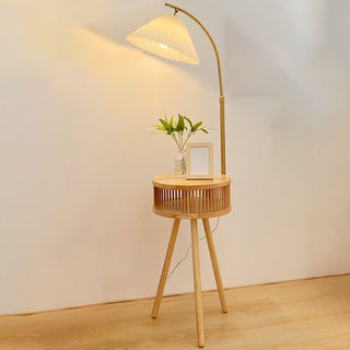 Muto Lampadaire Plissé Vintage, Métal/Tissu, Bois/Noyer, Salon