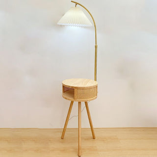 Muto Lampadaire Plissé Vintage, Métal/Tissu, Bois/Noyer, Salon
