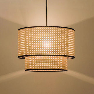 Ritta Suspension Cylindre Moderne, Métal/PVC, Noir/Bois, Salle à Manger